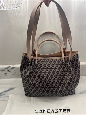 Lancaster Paris Beige & Brown Patterned Tote Bag